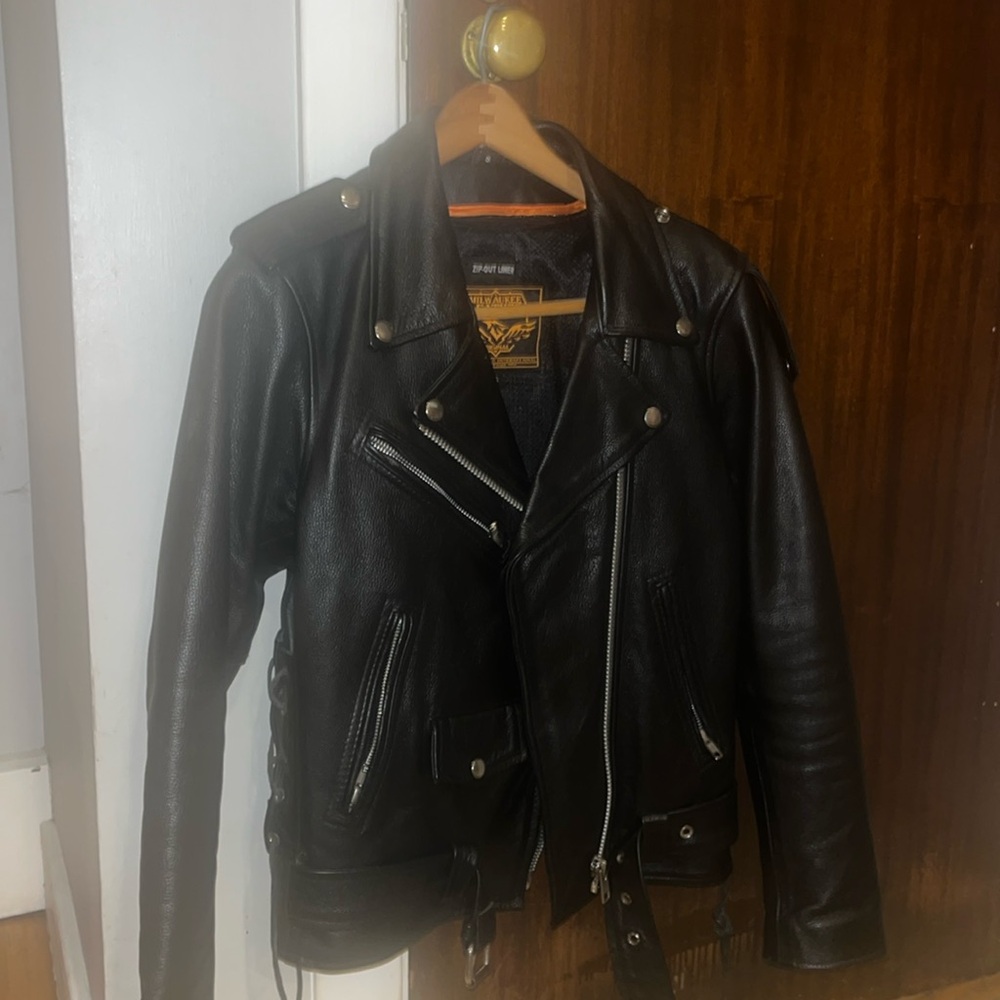 MILWAUKEE LEATHER WOMEN'S CLASSIC BLACK LEATHER MOTORCYCLE RIDER JACKET W BELT